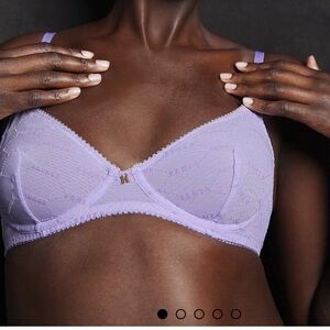 Savage X Fenty Lavender Purple Flocked Logo Mesh Unlined Demi Bra 36D